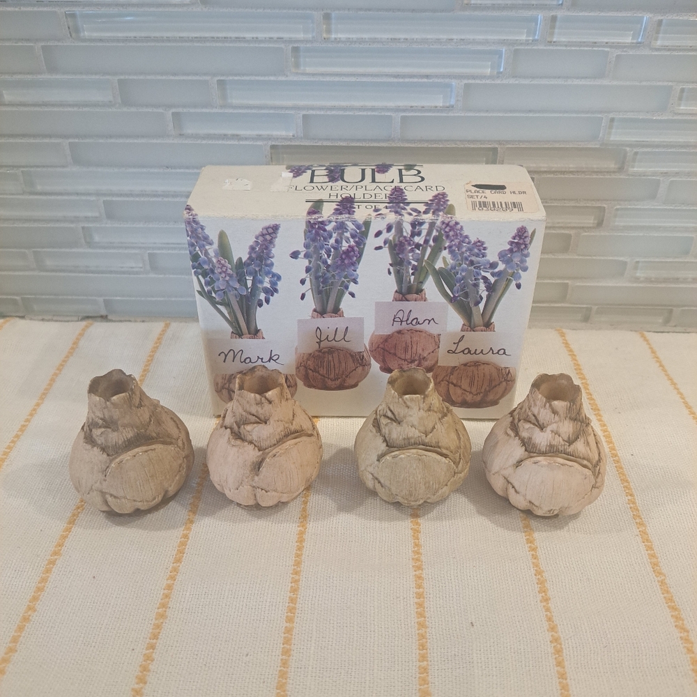 Vtg Place Card Holders Bud Vases Bulb Flower.  Set Of 4. Twos Company 1990s
